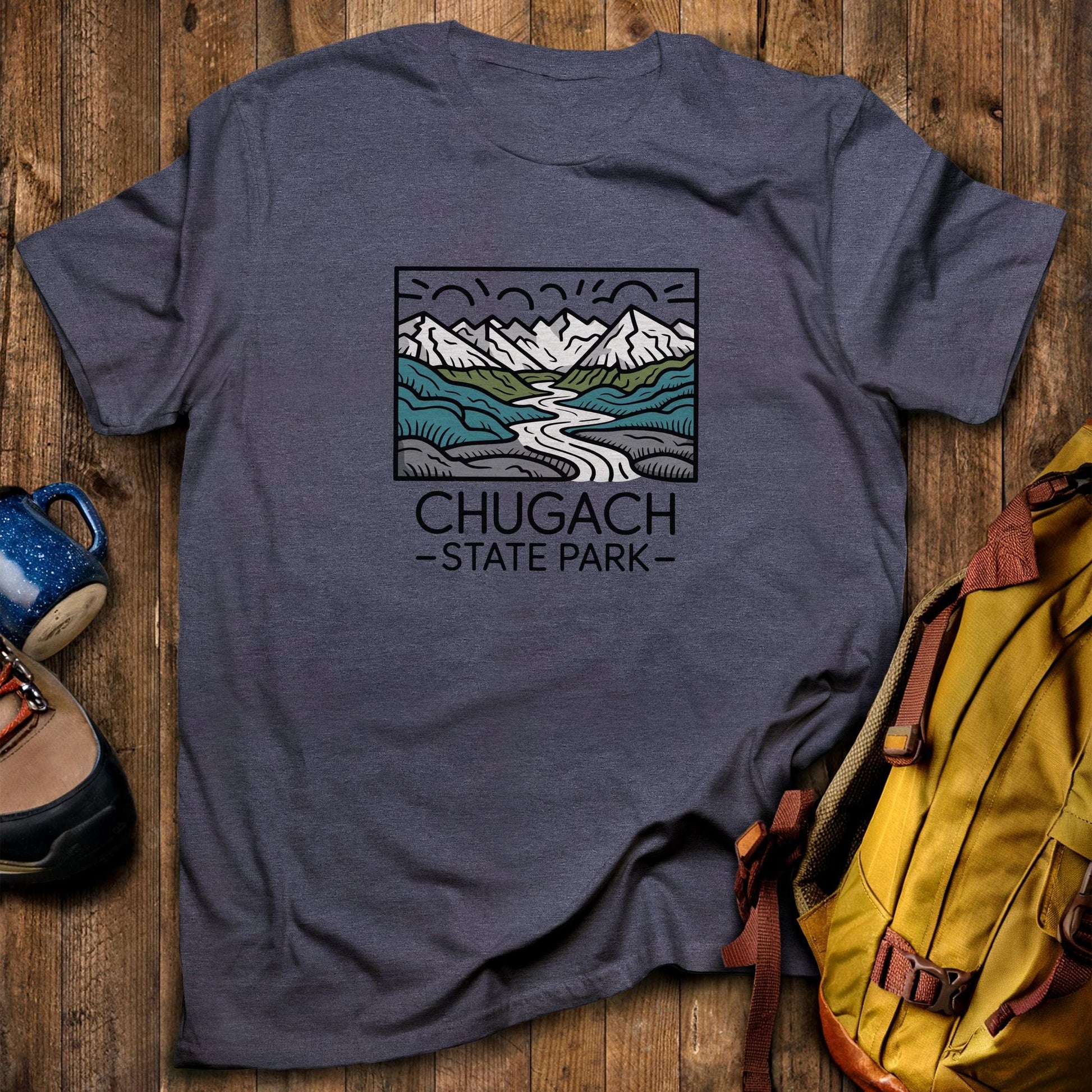 Chugach State Park T-Shirt Heather Navy Adventure and Outdoors Themed T-Shirt