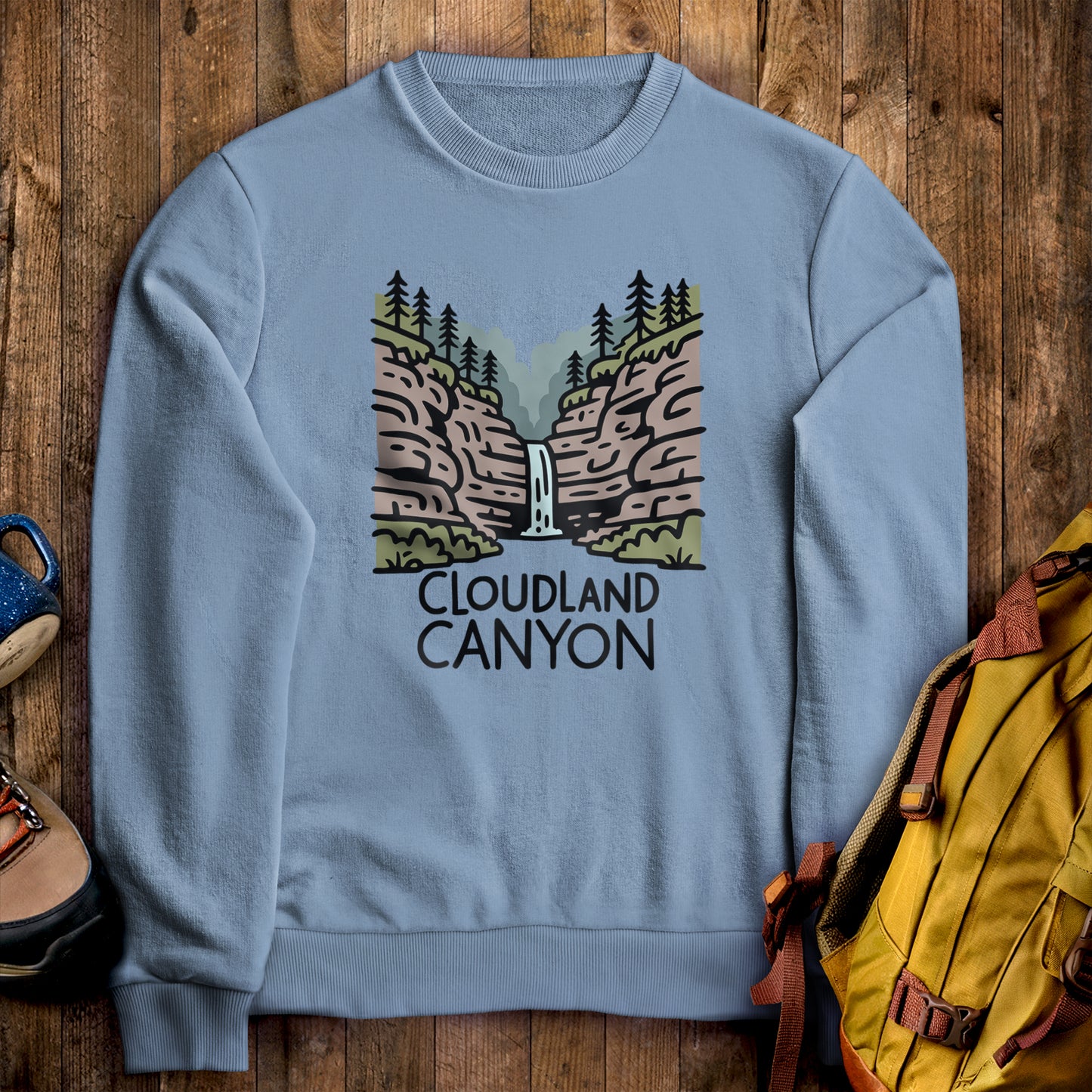 Cloudland Canyon State Park Crewneck Sweatshirt Stone Blue Adventure and Outdoors Themed Sweatshirt