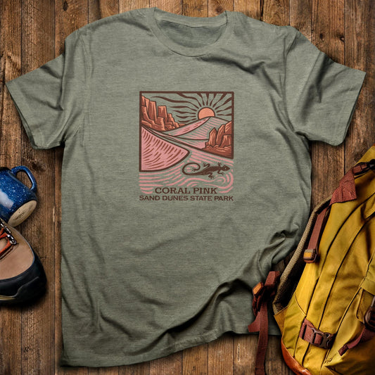 Coral Pink Sand Dunes State Park T-Shirt Heather Military Green Adventure and Outdoors Themed T-Shirt