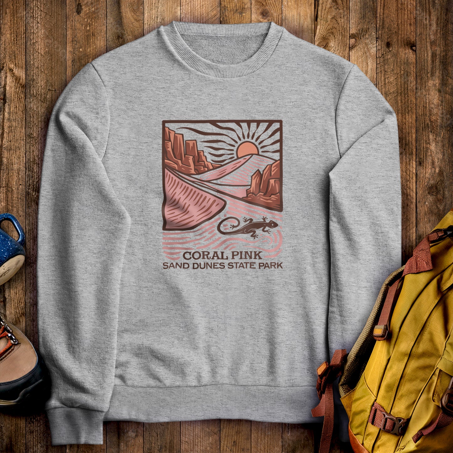 Coral Pink Sand Dunes State Park Crewneck Sweatshirt Sport Grey Adventure and Outdoors Themed Sweatshirt