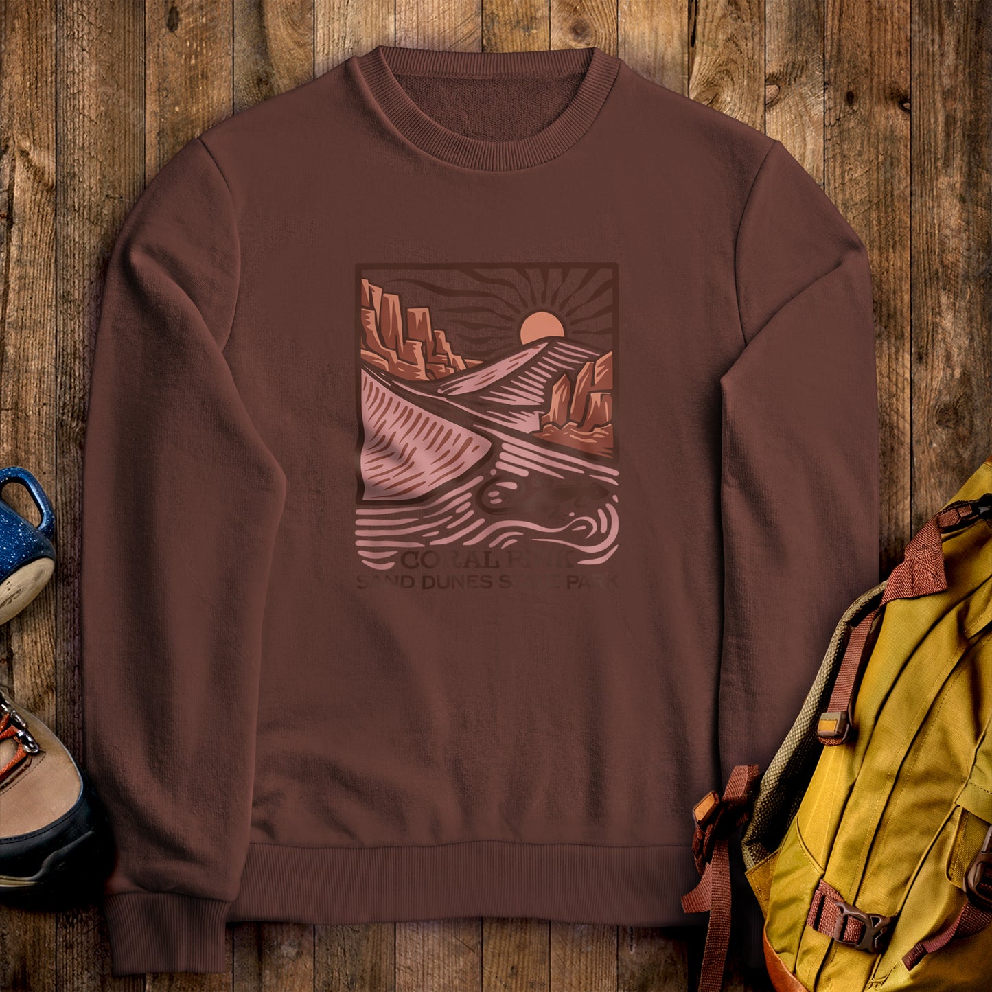 Coral Pink Sand Dunes State Park Crewneck Sweatshirt Cocoa Adventure and Outdoors Themed Sweatshirt