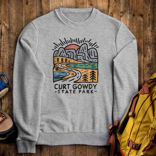 Curt Gowdy State Park Crewneck Sweatshirt Sport Grey Adventure and Outdoors Themed Sweatshirt