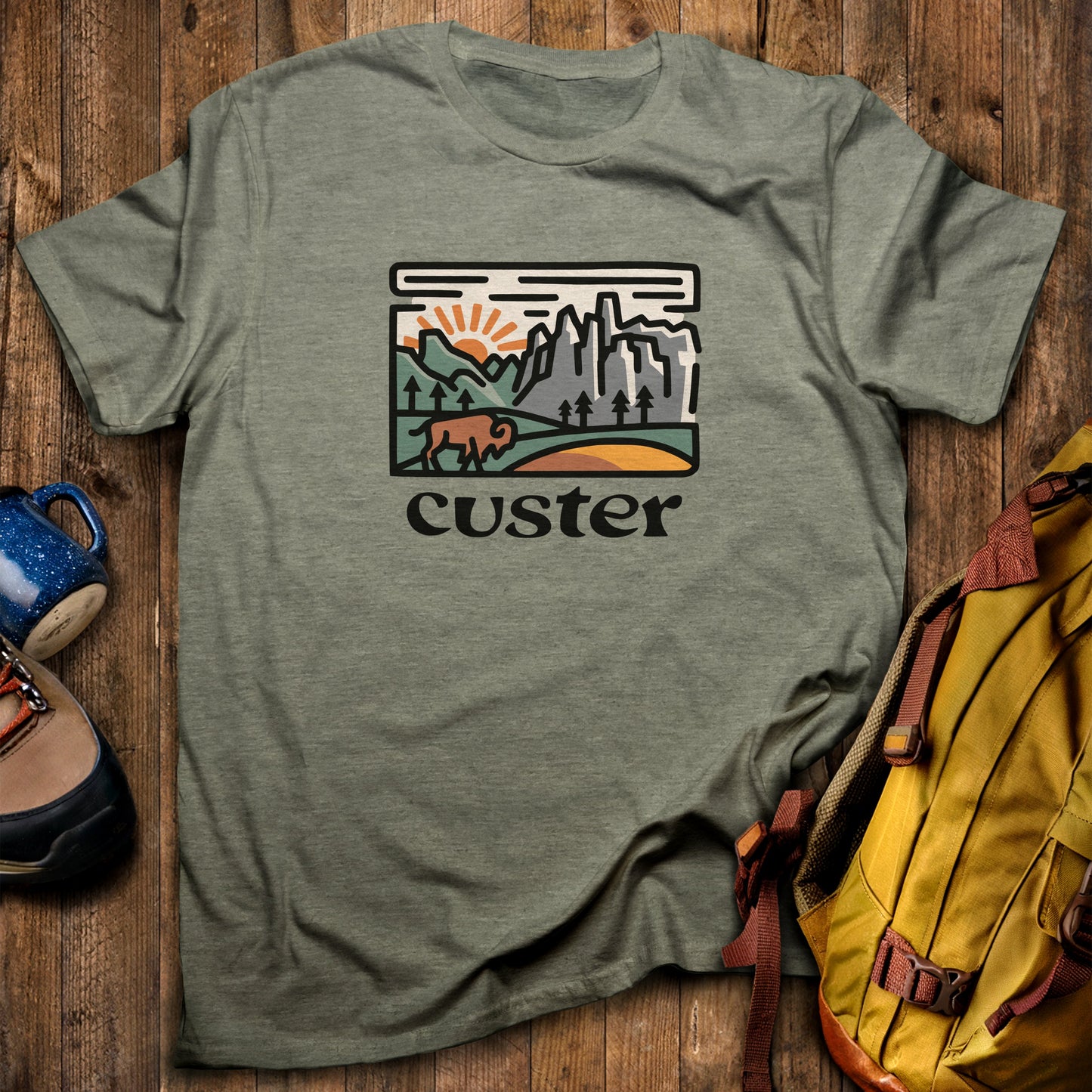 Custer State Park T-Shirt Heather Military Green Adventure and Outdoors Themed T-Shirt