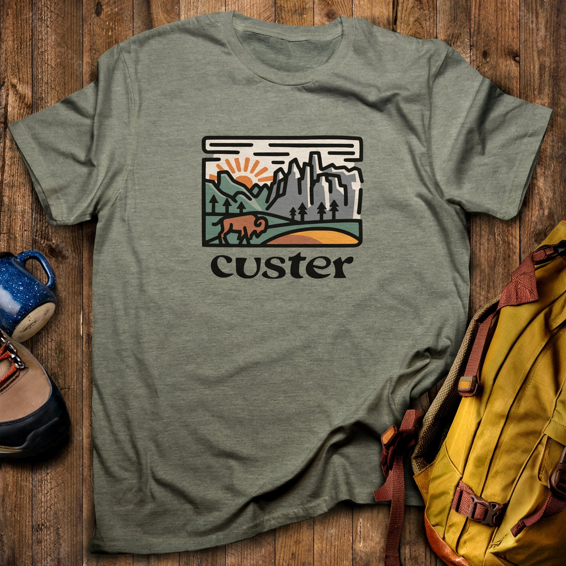 Custer State Park T-Shirt Heather Military Green Adventure and Outdoors Themed T-Shirt