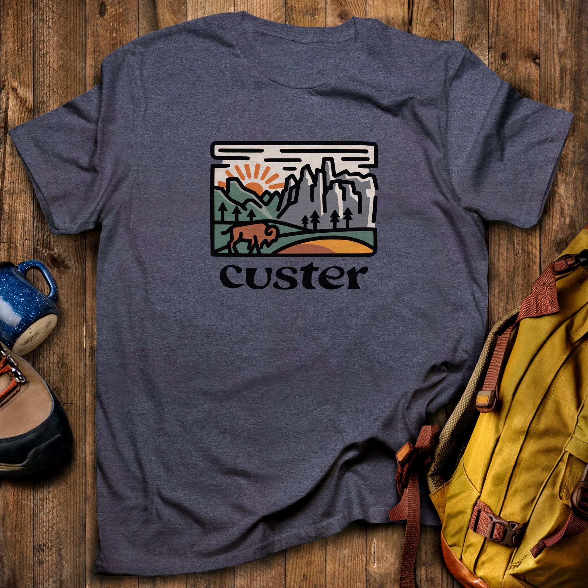 Custer State Park T-Shirt Heather Navy Adventure and Outdoors Themed T-Shirt