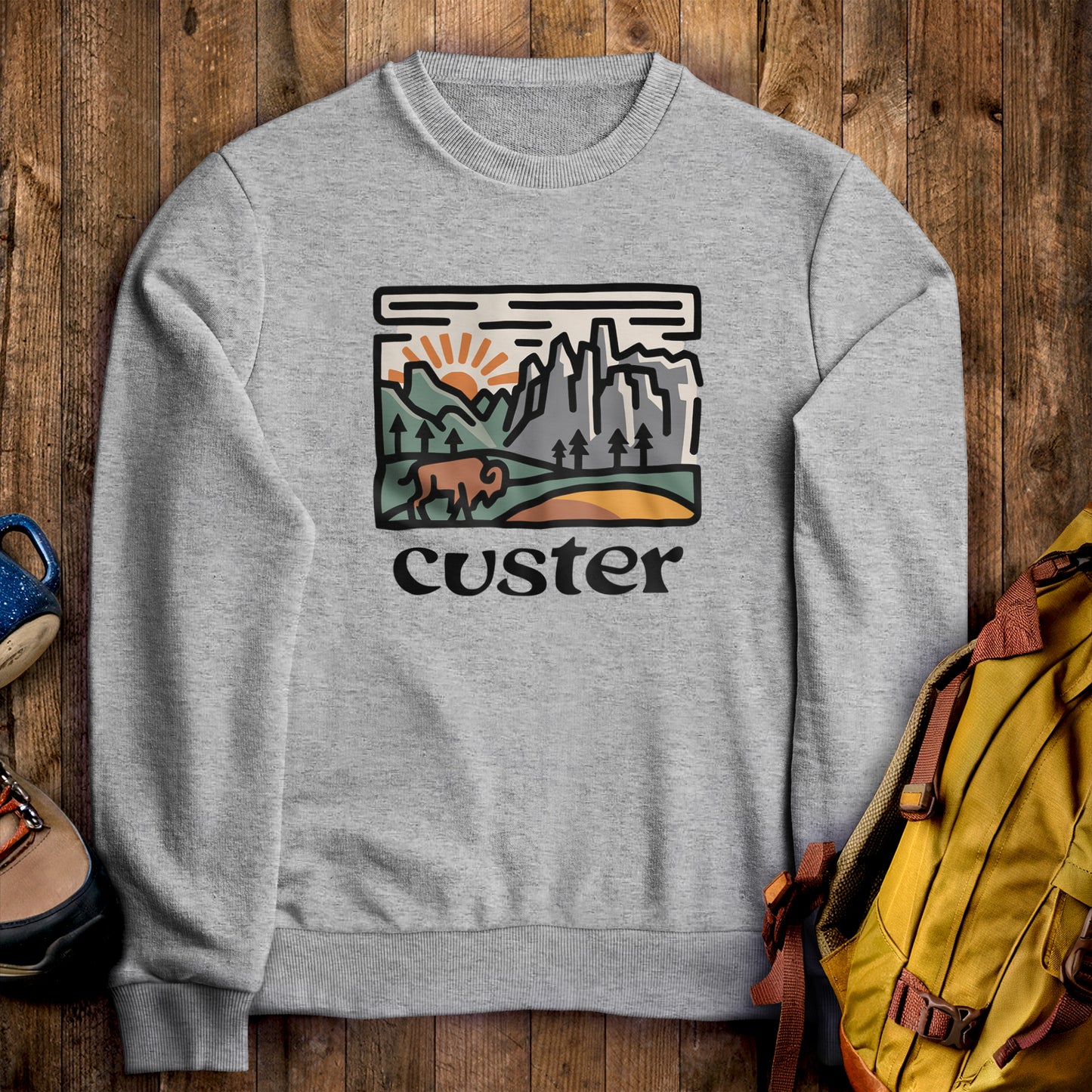 Custer State Park Crewneck Sweatshirt Sport Grey Adventure and Outdoors Themed Sweatshirt