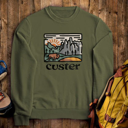 Custer State Park Crewneck Sweatshirt Military Green Adventure and Outdoors Themed Sweatshirt
