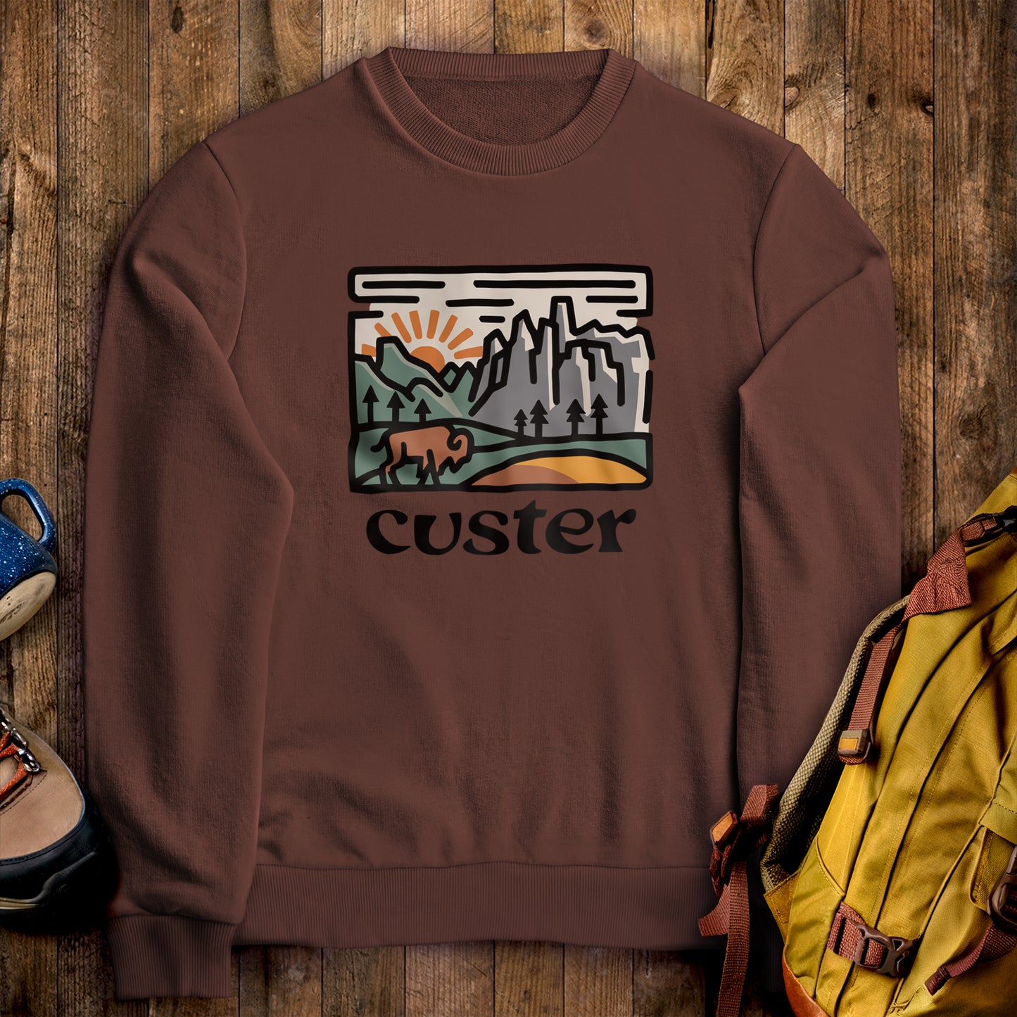 Custer State Park Crewneck Sweatshirt Cocoa Adventure and Outdoors Themed Sweatshirt