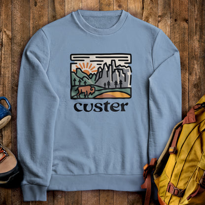 Custer State Park Crewneck Sweatshirt Stone Blue Adventure and Outdoors Themed Sweatshirt
