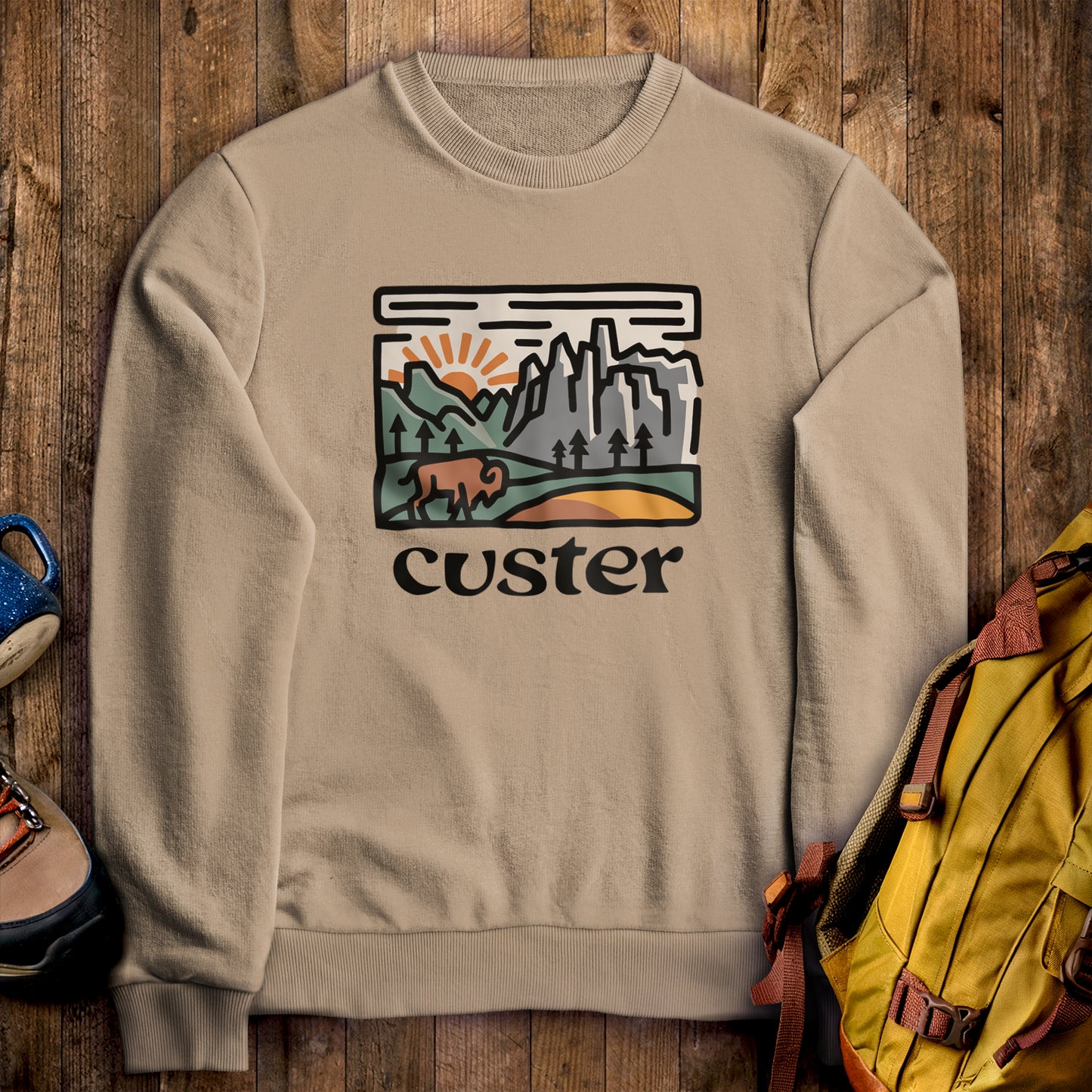 Custer State Park Crewneck Sweatshirt Sand Adventure and Outdoors Themed Sweatshirt