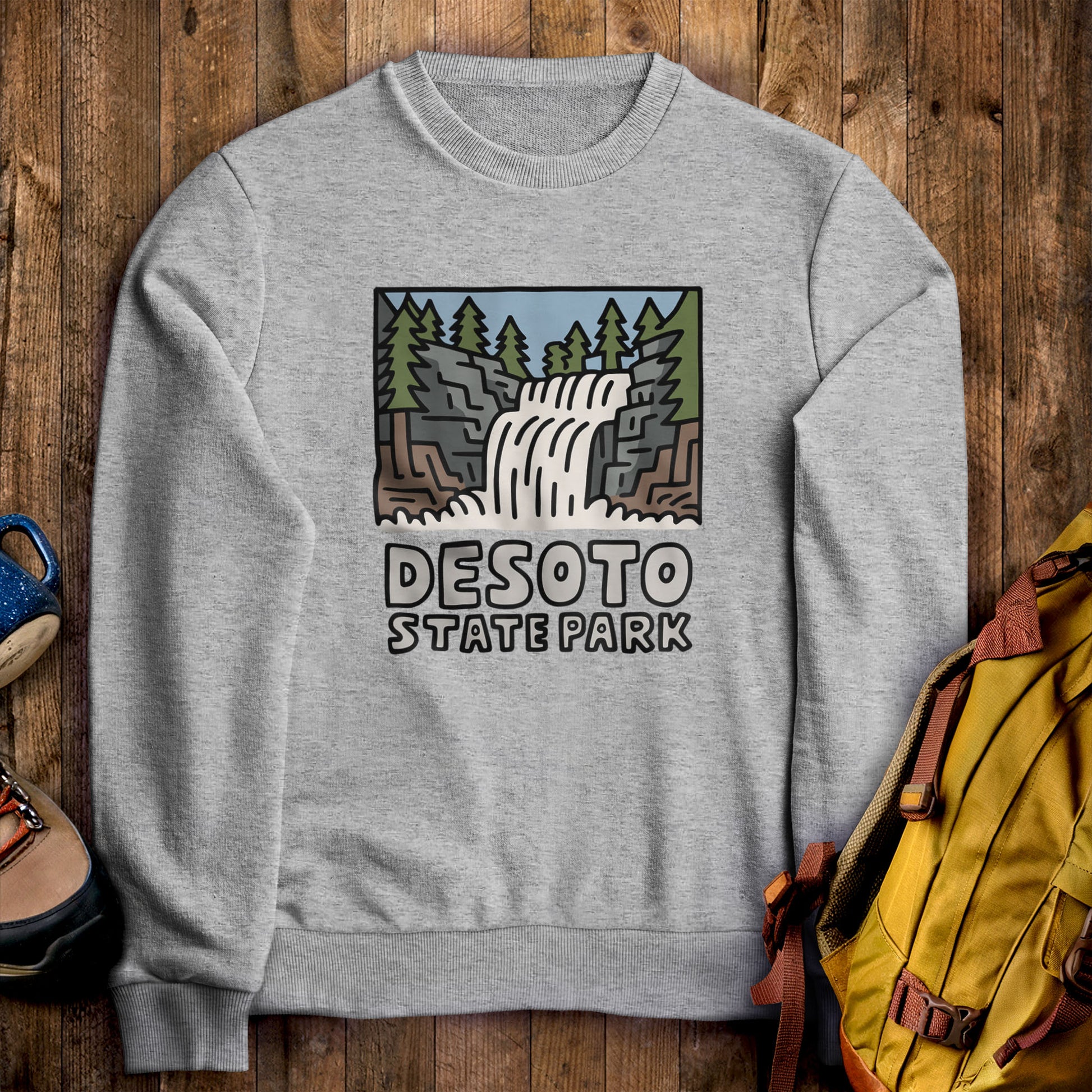 DeSoto State Park Crewneck Sweatshirt Sport Grey Adventure and Outdoors Themed Sweatshirt