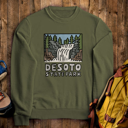 DeSoto State Park Crewneck Sweatshirt Military Green Adventure and Outdoors Themed Sweatshirt
