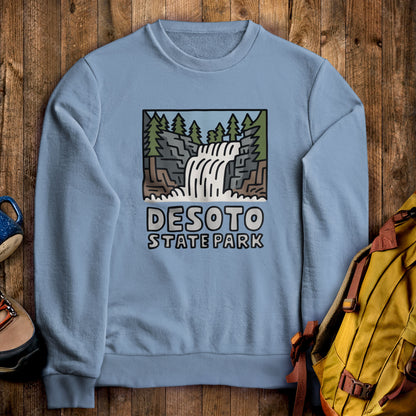 DeSoto State Park Crewneck Sweatshirt Stone Blue Adventure and Outdoors Themed Sweatshirt