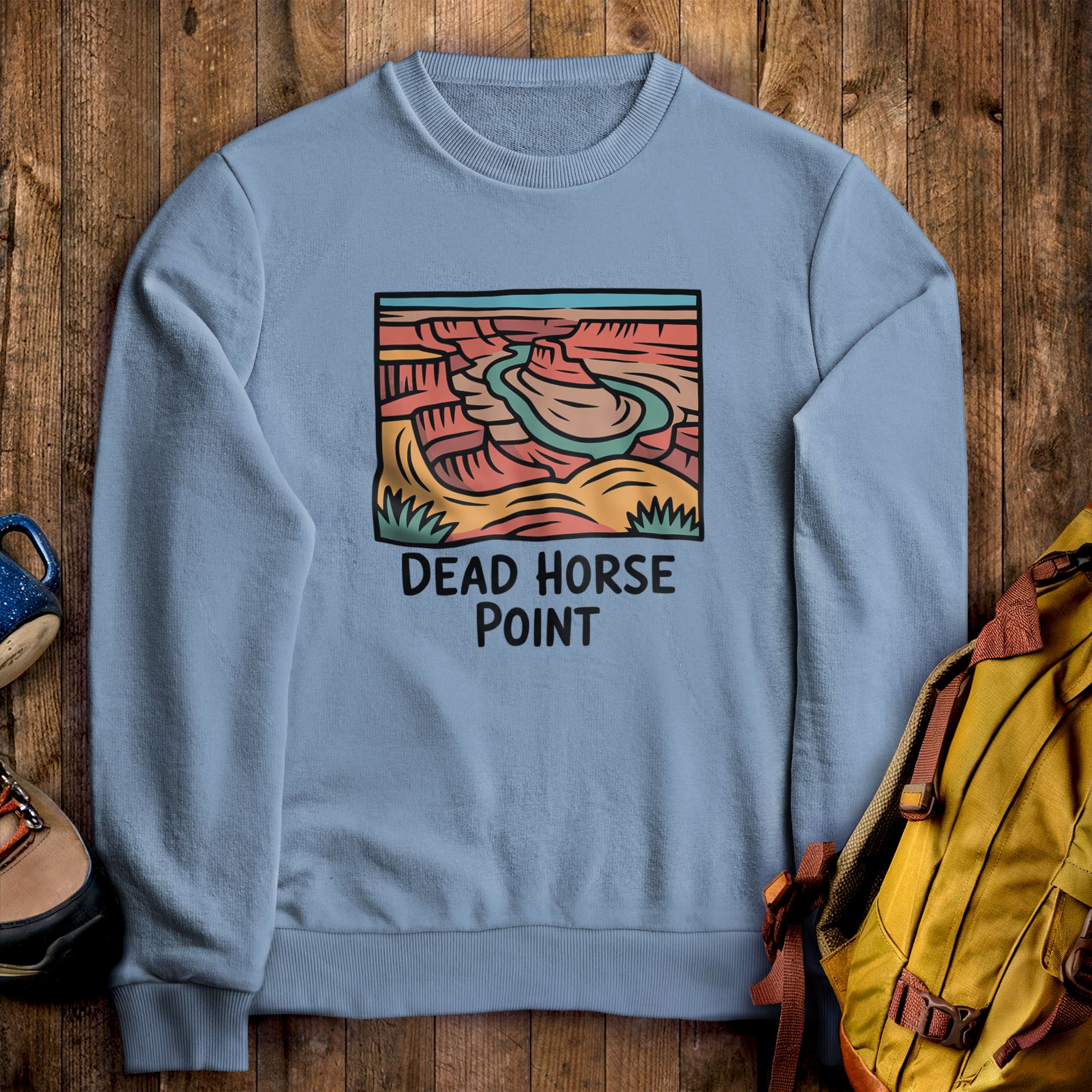 Dead Horse Point State Park Crewneck Sweatshirt Stone Blue Adventure and Outdoors Themed Sweatshirt
