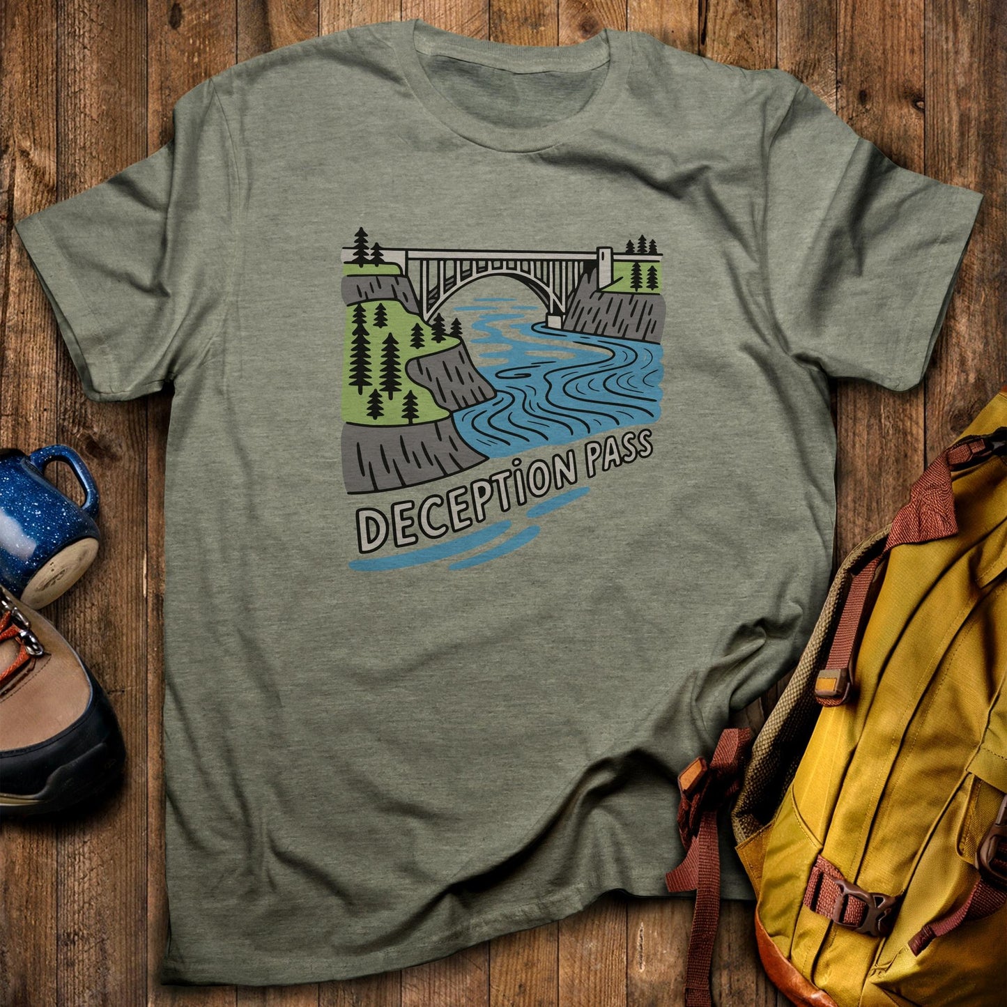 Deception Pass State Park T-Shirt Heather Military Green Adventure and Outdoors Themed T-Shirt