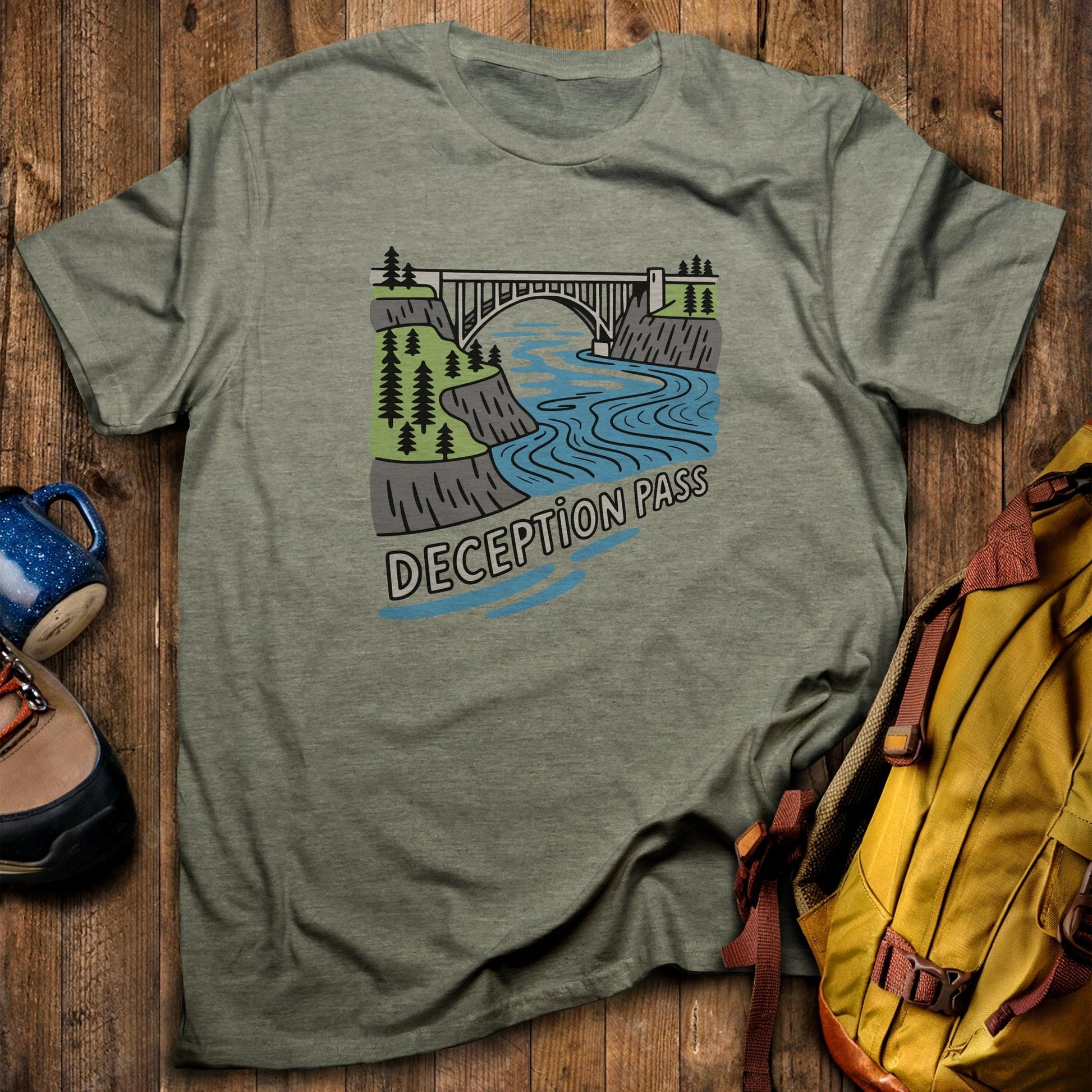 Deception Pass State Park T-Shirt Heather Military Green Adventure and Outdoors Themed T-Shirt