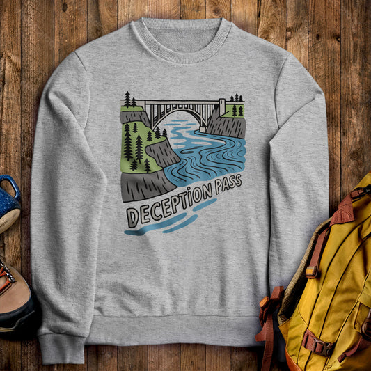 Deception Pass State Park Crewneck Sweatshirt Sport Grey Adventure and Outdoors Themed Sweatshirt