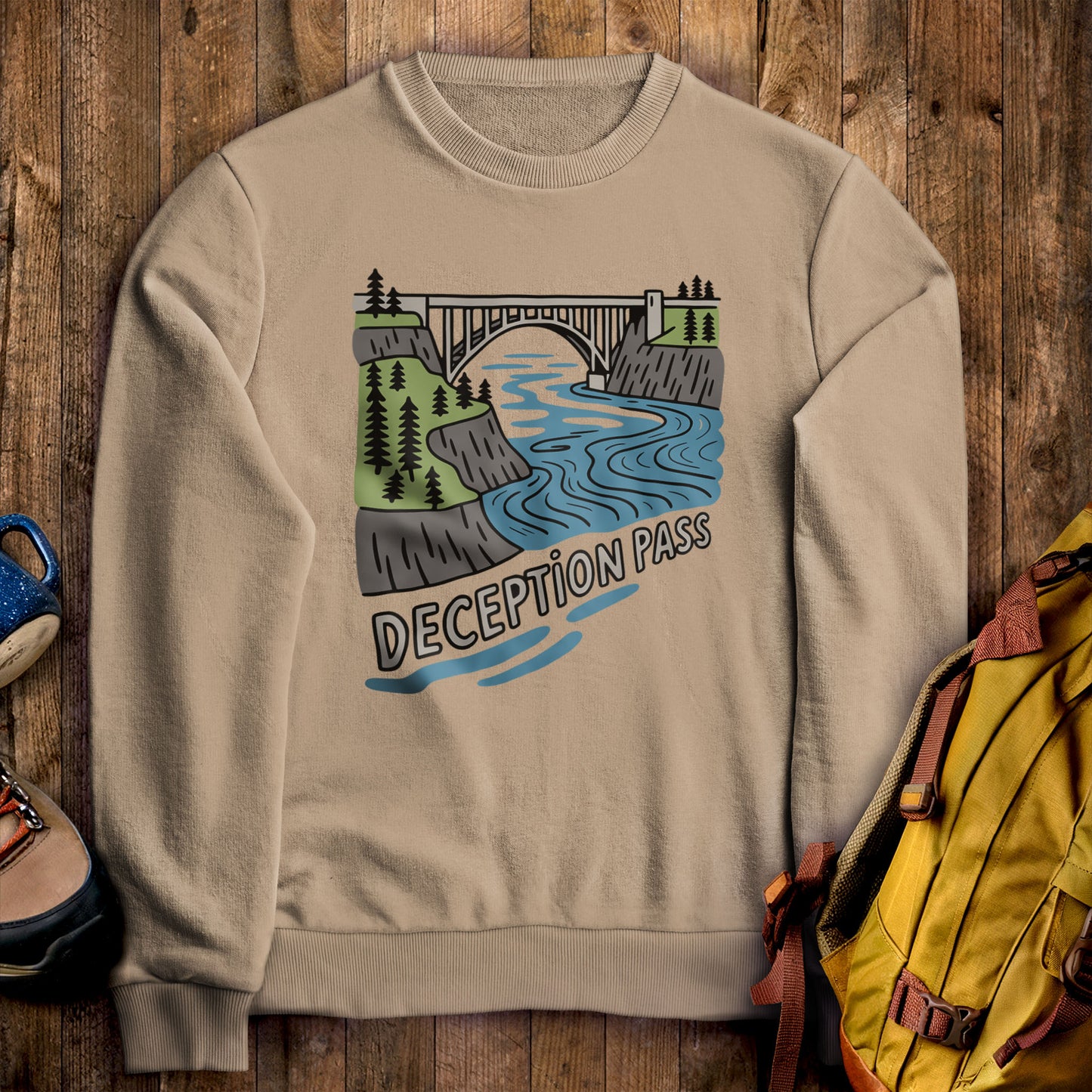 Deception Pass State Park Crewneck Sweatshirt Sand Adventure and Outdoors Themed Sweatshirt