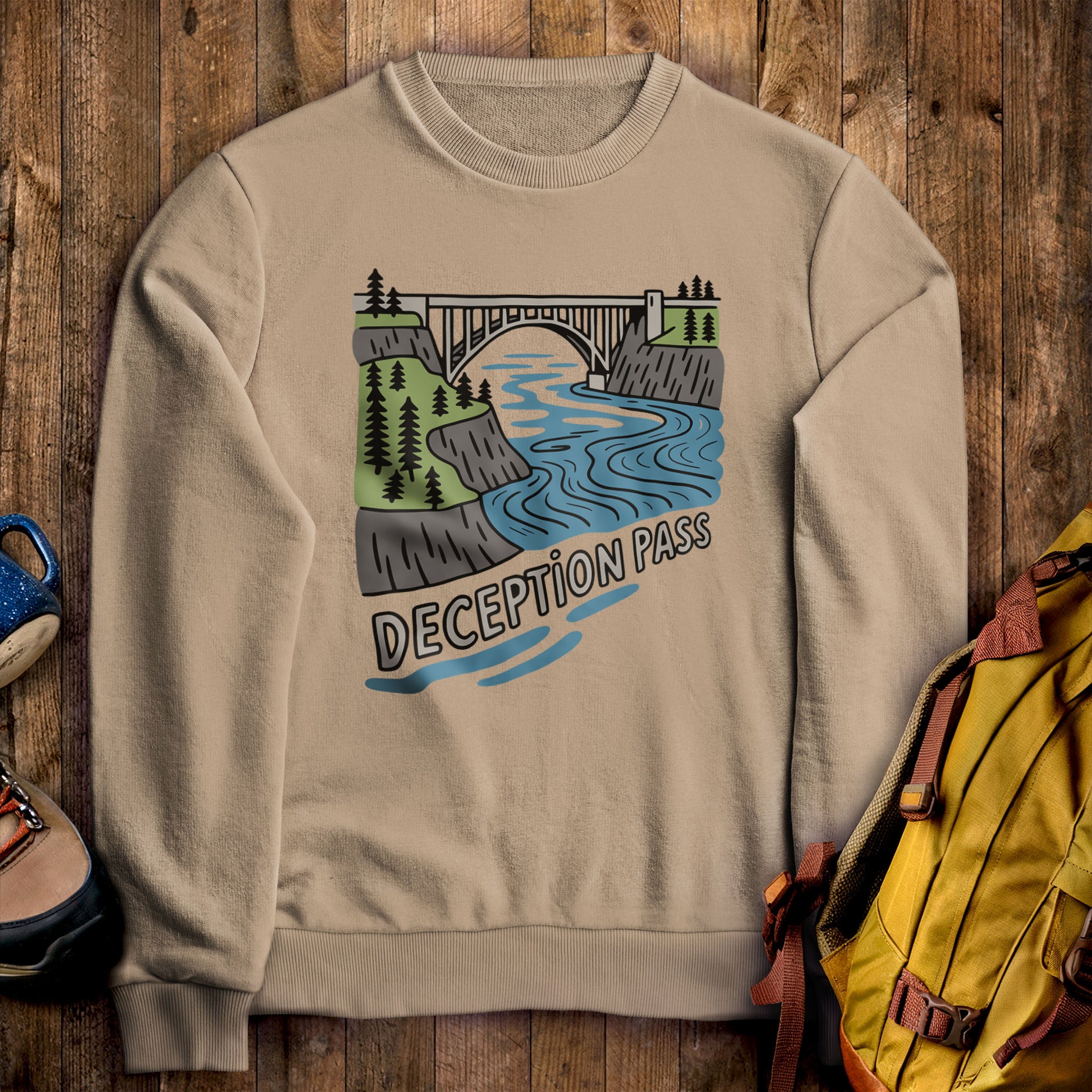 Deception Pass State Park Crewneck Sweatshirt Sand Adventure and Outdoors Themed Sweatshirt