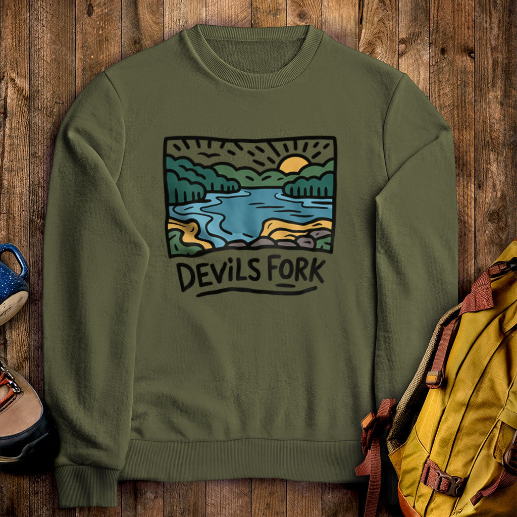 Devil’s Fork State Park Crewneck Sweatshirt Military Green Adventure and Outdoors Themed Sweatshirt