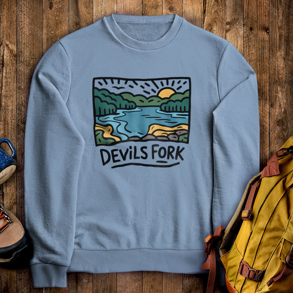 Devil’s Fork State Park Crewneck Sweatshirt Stone Blue Adventure and Outdoors Themed Sweatshirt