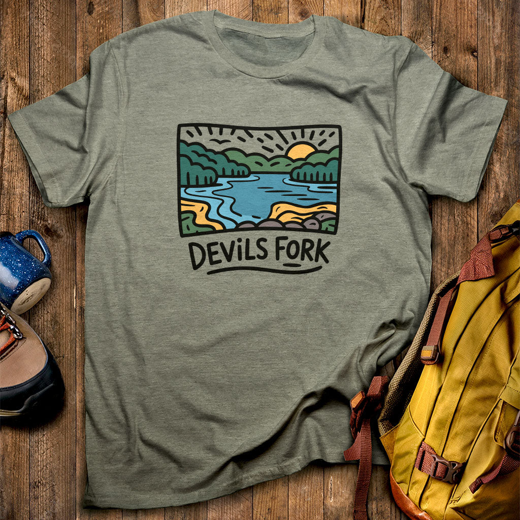 Devil’s Fork State Park T-Shirt Heather Military Green Adventure and Outdoors Themed T-Shirt