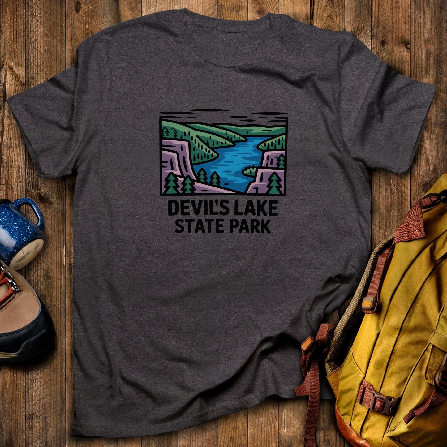 Devil's Lake State Park T-Shirt Dark Heather Adventure and Outdoors Themed T-Shirt