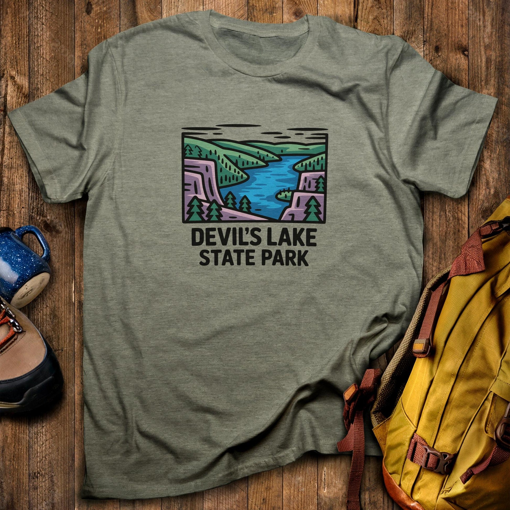 Devil's Lake State Park T-Shirt Heather Military Green Adventure and Outdoors Themed T-Shirt