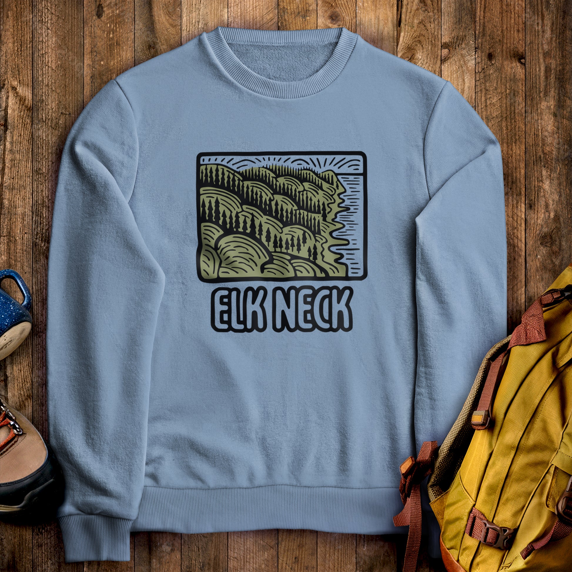 Elk Neck State Forest Crewneck Sweatshirt Stone Blue Adventure and Outdoors Themed Sweatshirt