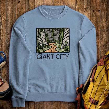 Giant City Crewneck Sweatshirt Stone Blue Adventure and Outdoors Themed Sweatshirt