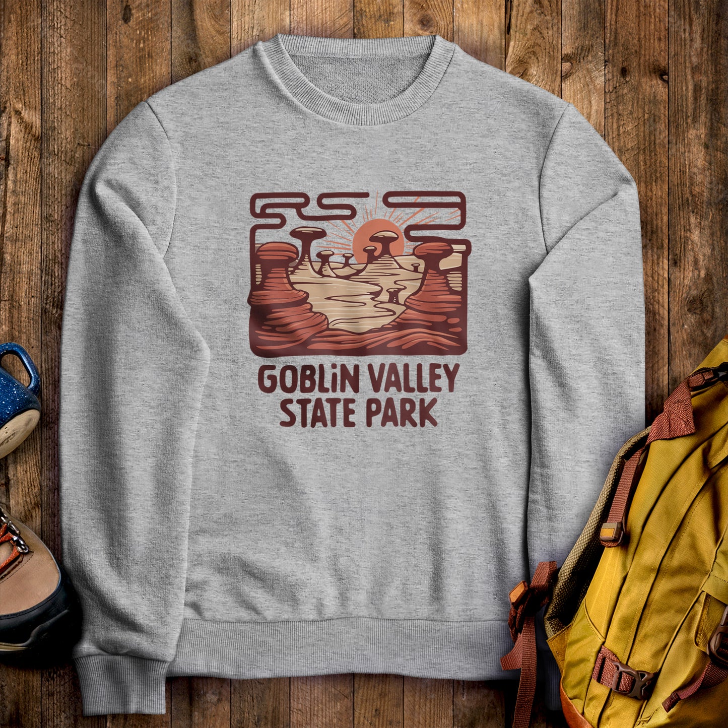 Goblin Valley State Park Crewneck Sweatshirt Sport Grey Adventure and Outdoors Themed Sweatshirt