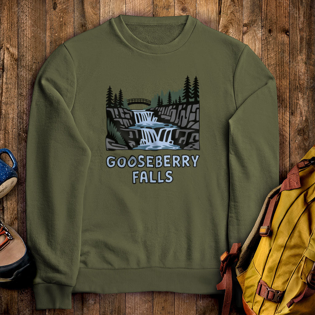 Gooseberry Falls State Park Crewneck Sweatshirt Military Green Adventure and Outdoors Themed Sweatshirt