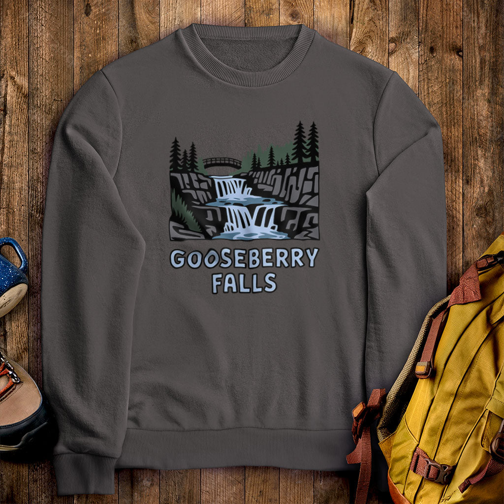 Gooseberry Falls State Park Crewneck Sweatshirt Charcoal Adventure and Outdoors Themed Sweatshirt