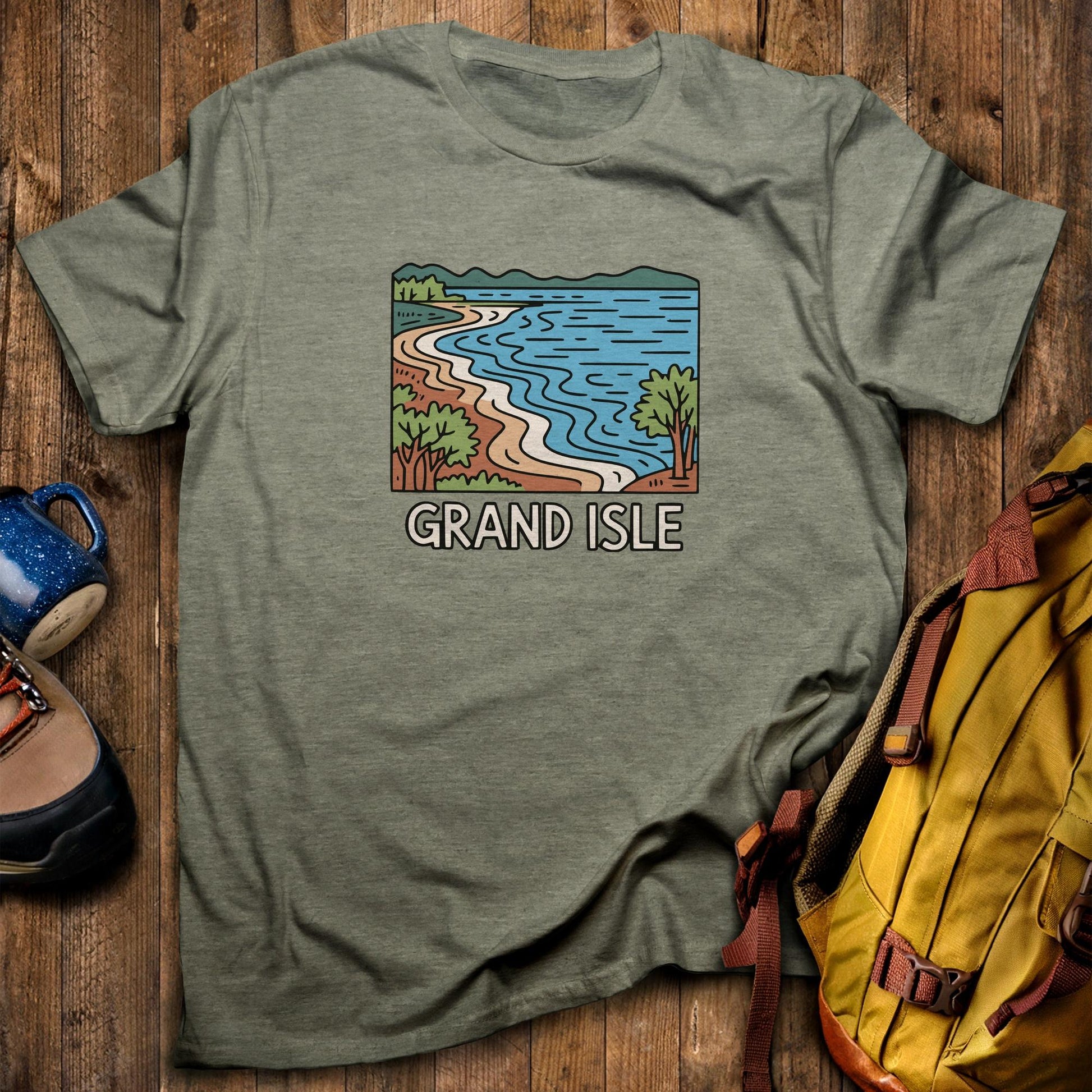 Grand Isle State Park T-Shirt Heather Military Green Adventure and Outdoors Themed T-Shirt