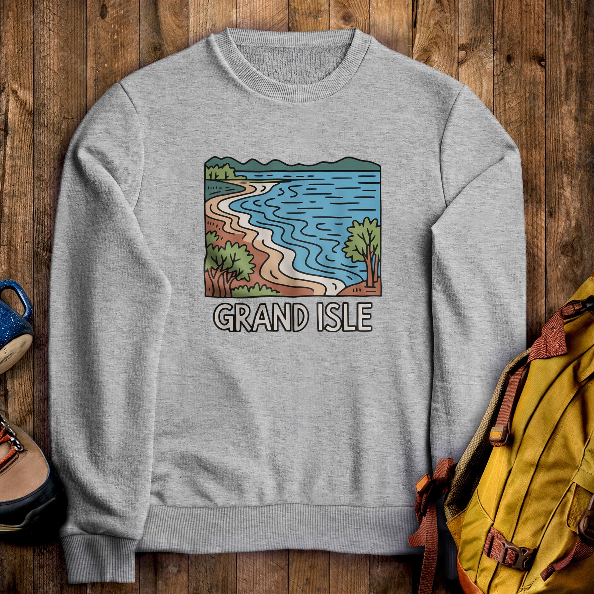 Grand Isle State Park Crewneck Sweatshirt Sport Grey Adventure and Outdoors Themed Sweatshirt
