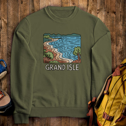 Grand Isle State Park Crewneck Sweatshirt Military Green Adventure and Outdoors Themed Sweatshirt