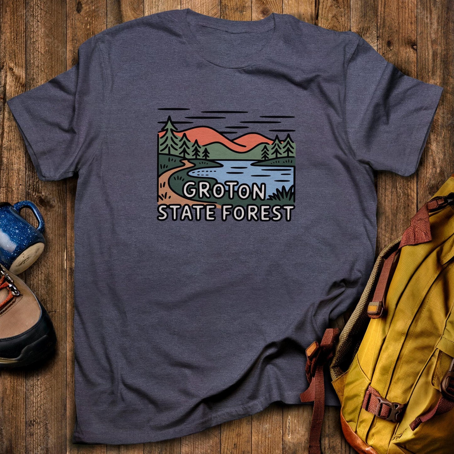 Groton State Forest T-Shirt Heather Navy Adventure and Outdoors Themed T-Shirt