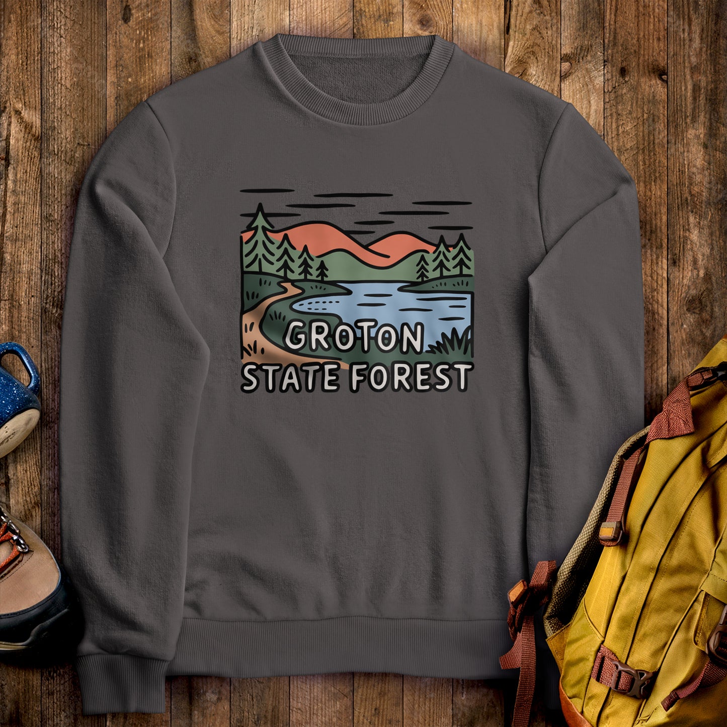 Groton State Forest Crewneck Sweatshirt Charcoal Adventure and Outdoors Themed Sweatshirt