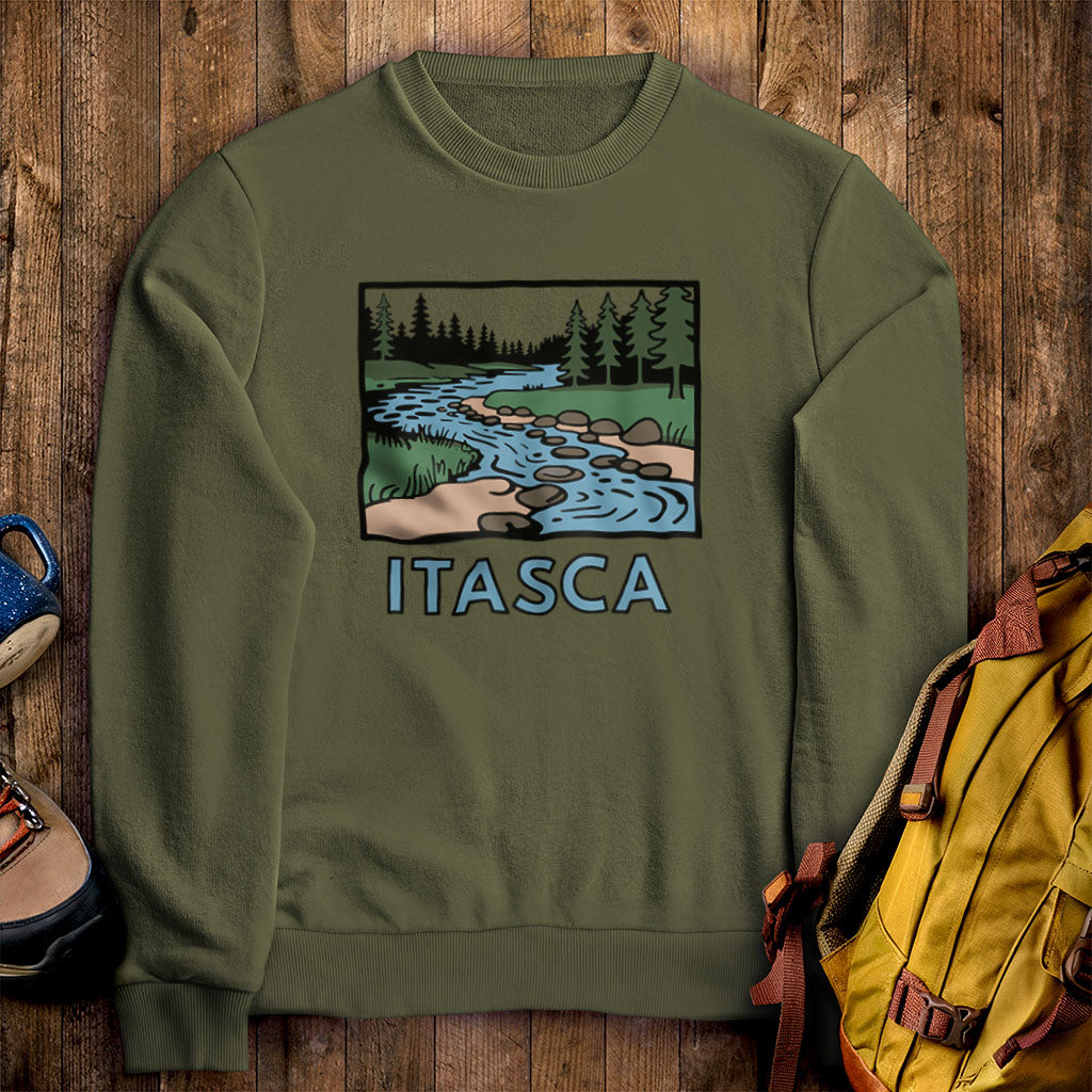 Itasca State Park Crewneck Sweatshirt Military Green Adventure and Outdoors Themed Sweatshirt