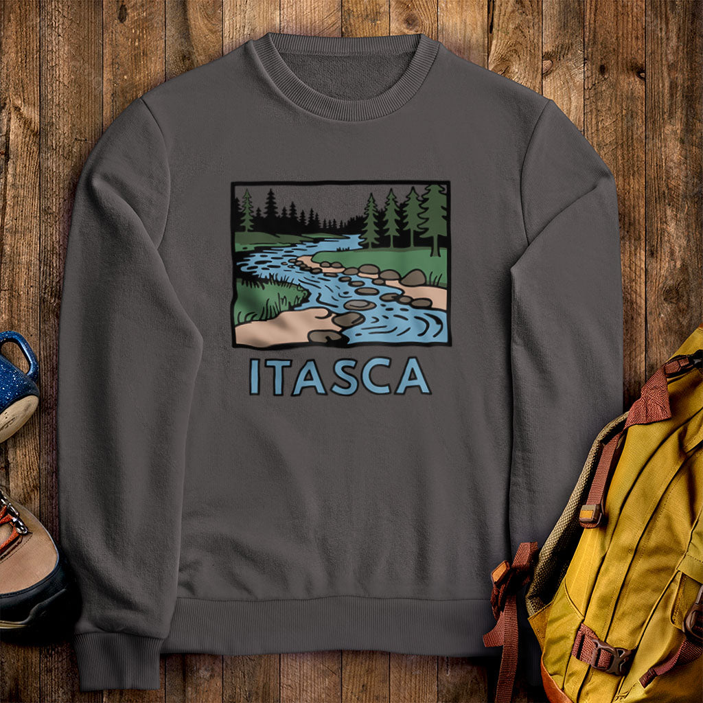 Itasca State Park Crewneck Sweatshirt Charcoal Adventure and Outdoors Themed Sweatshirt