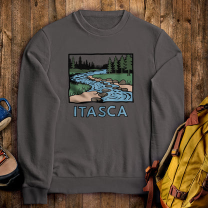 Itasca State Park Crewneck Sweatshirt Charcoal Adventure and Outdoors Themed Sweatshirt