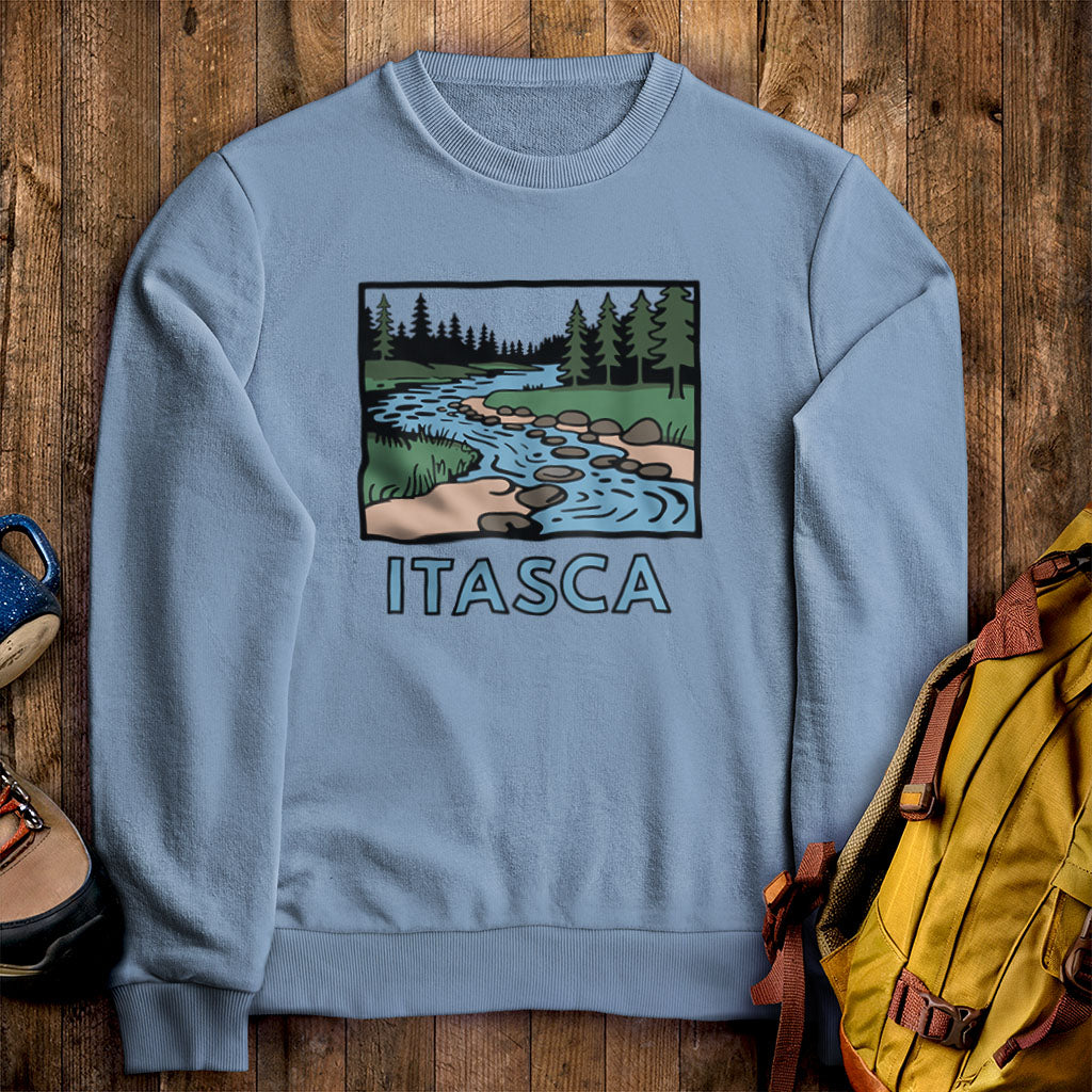 Itasca State Park Crewneck Sweatshirt Stone Blue Adventure and Outdoors Themed Sweatshirt