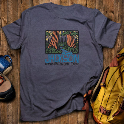 Jackson Demonstration State Forest T-Shirt Heather Navy Adventure and Outdoors Themed T-Shirt