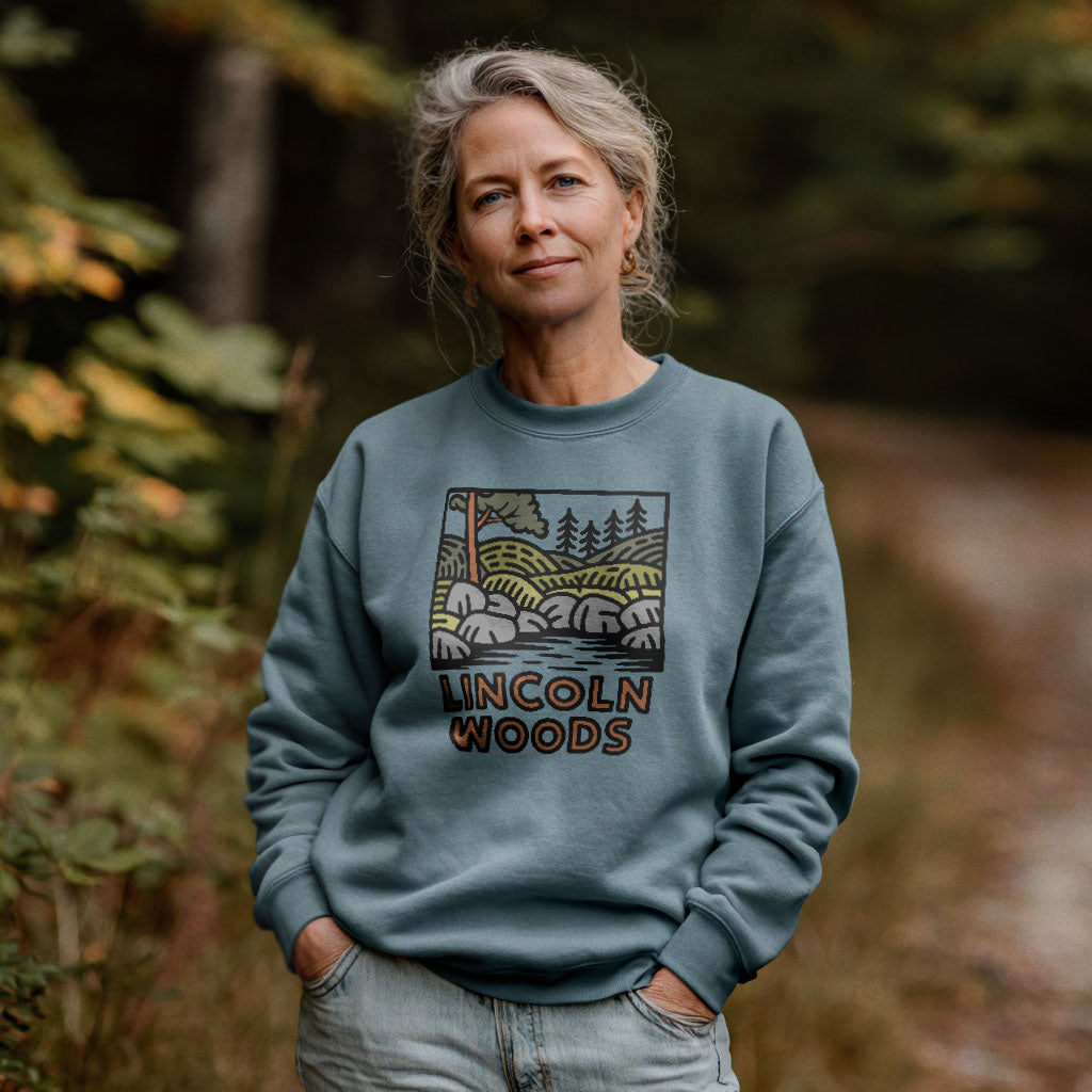 Lincoln Woods Crewneck Sweatshirt Adventure and Outdoors Themed Sweatshirt