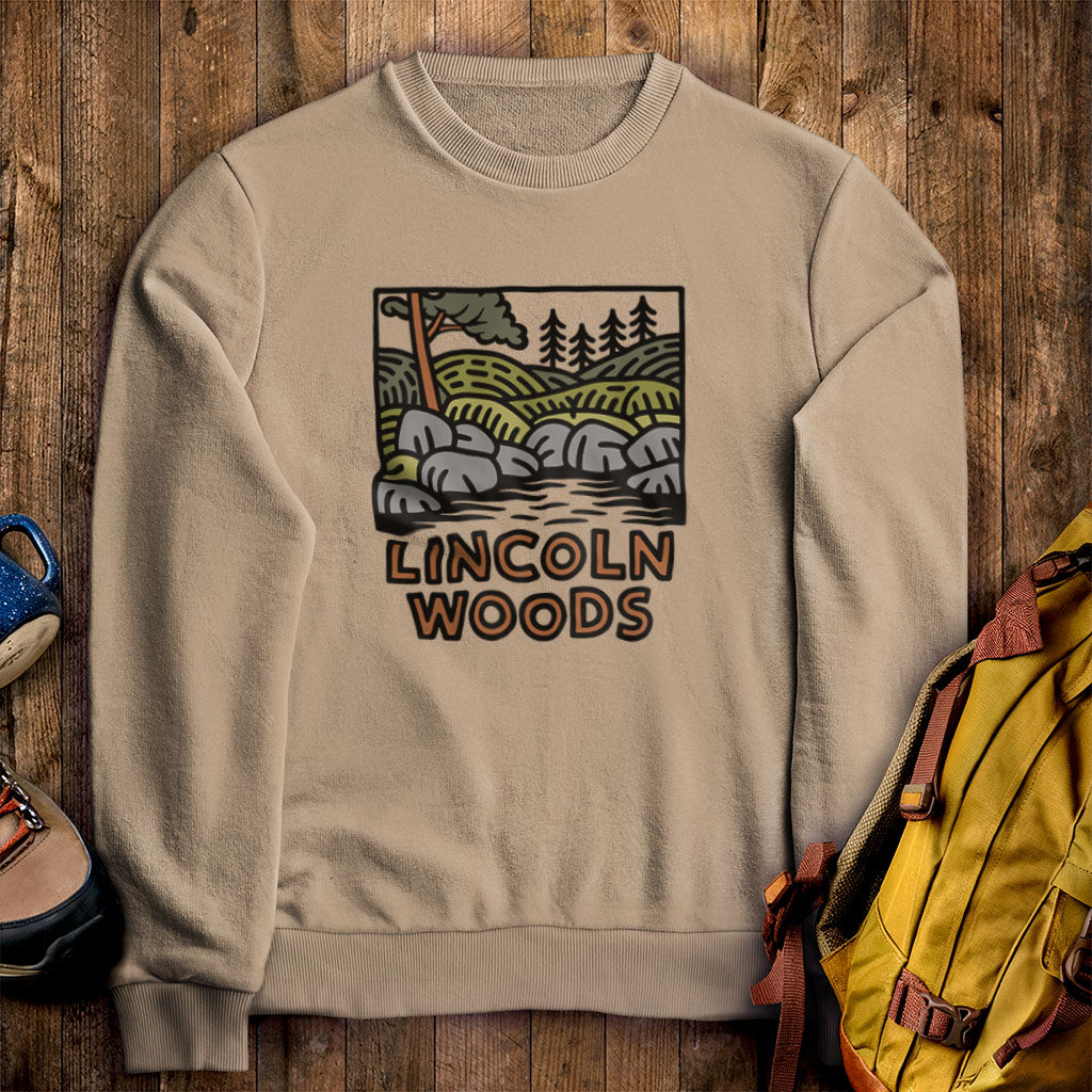 Lincoln Woods Crewneck Sweatshirt Sand Adventure and Outdoors Themed Sweatshirt