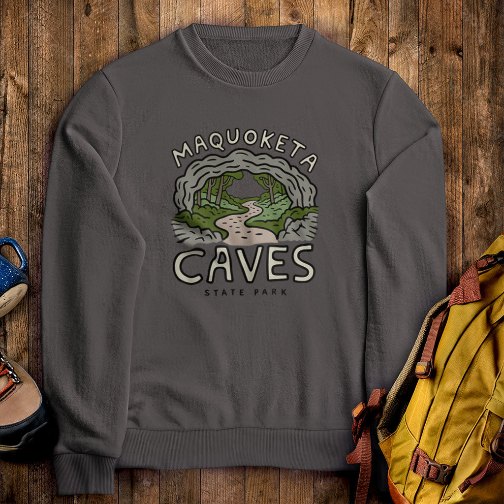 Maquoketa Caves State Park Crewneck Sweatshirt Charcoal Adventure and Outdoors Themed Sweatshirt