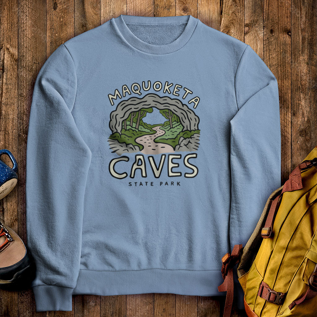 Maquoketa Caves State Park Crewneck Sweatshirt Stone Blue Adventure and Outdoors Themed Sweatshirt