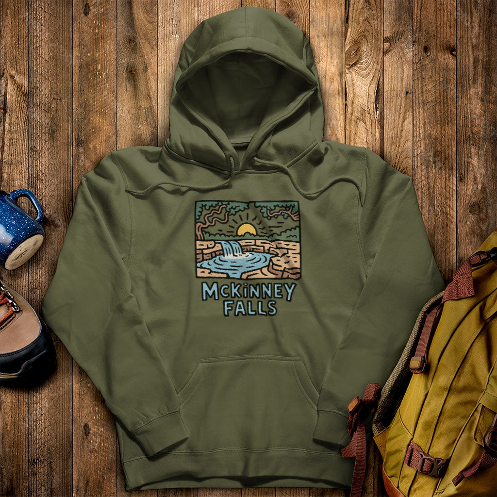 McKinney Falls Hoodie Military Green Adventure and Outdoors Themed Hoodie