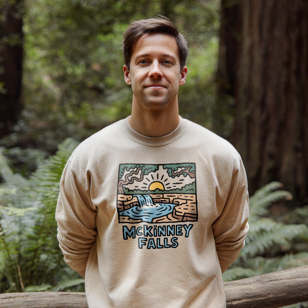 McKinney Falls Crewneck Sweatshirt Adventure and Outdoors Themed Sweatshirt