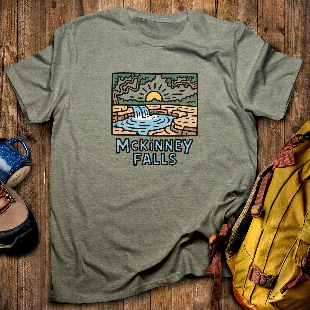 McKinney Falls T-Shirt Heather Military Green Adventure and Outdoors Themed T-Shirt